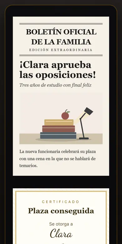 Vista de la plantilla Oposiciones aprobadas
