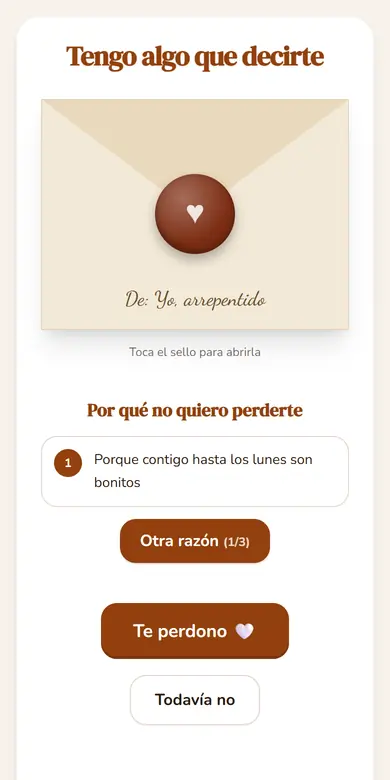 Vista de la plantilla Perdóname (carta con lacre)